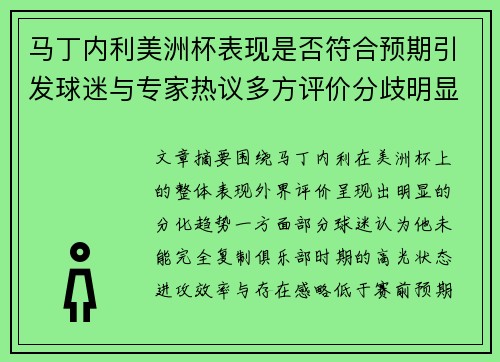 马丁内利美洲杯表现是否符合预期引发球迷与专家热议多方评价分歧明显